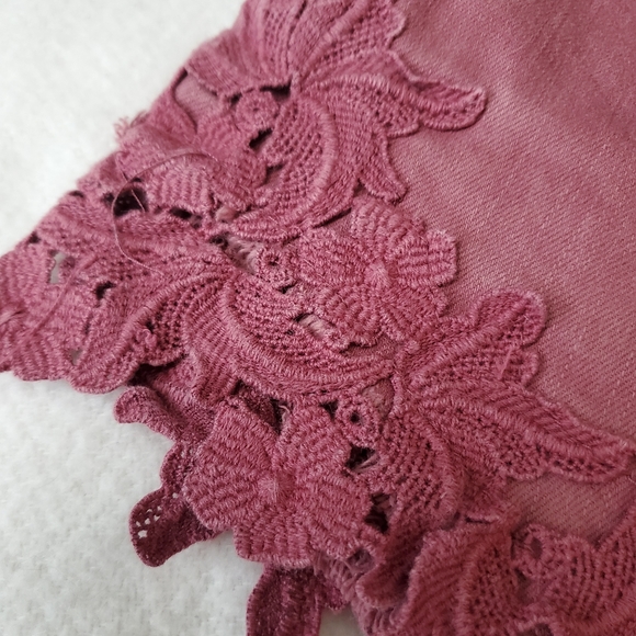 Maroon Denim High Rise Shorts - Picture 2 of 5